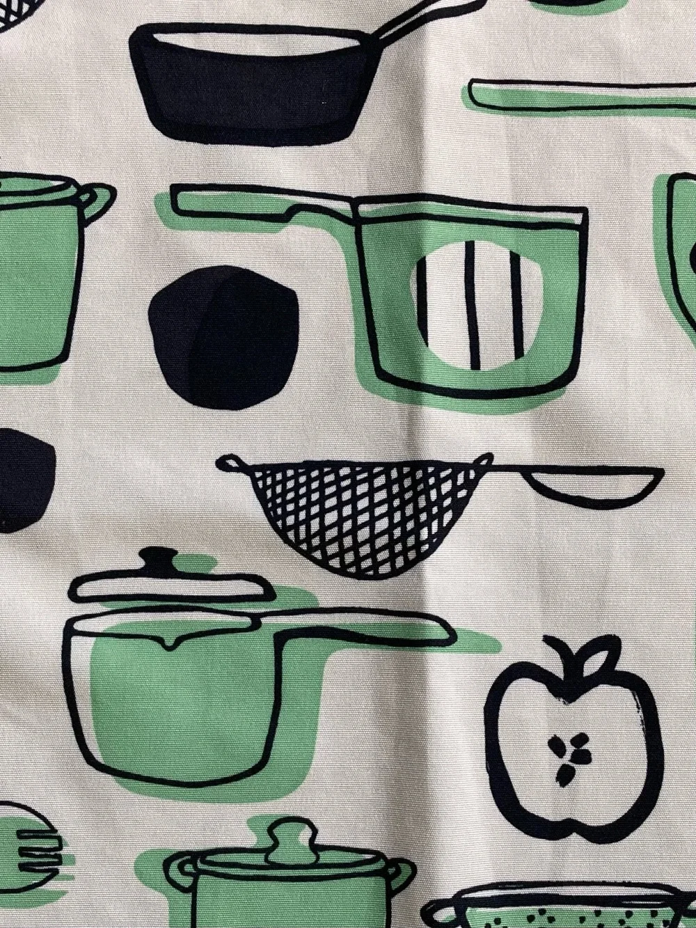 Kitchen Apron in Green Cookware Pattern - White Background